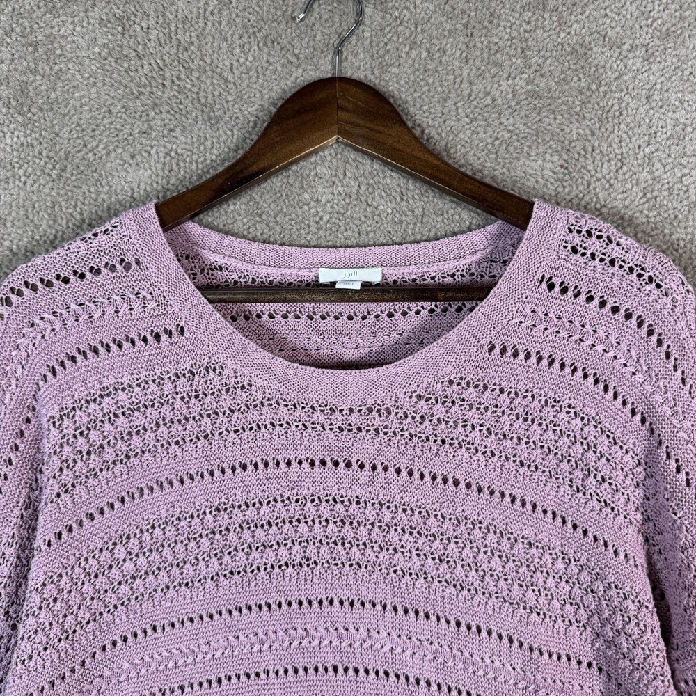 J Jill Sweater Large Petite Purple Open Knit Scoop Neck Pullover Lightweight - Picture 3 of 10